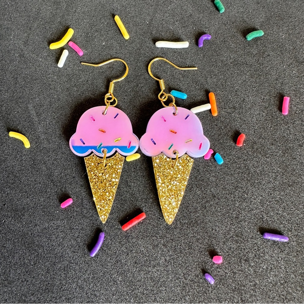 Iridescent ice cream cone Earrings Spring/ Summer Jewelry